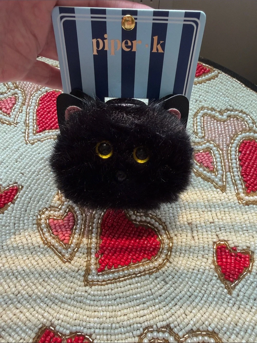 NWT-Piper·k Black Furry Cat Pom Hair Clip.  So cute for Halloween season.